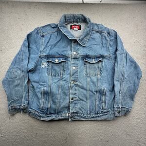 Vintage Wrangler Hero Denim Jean Trucker Jacket Mens 2XL Pockets Button Blue